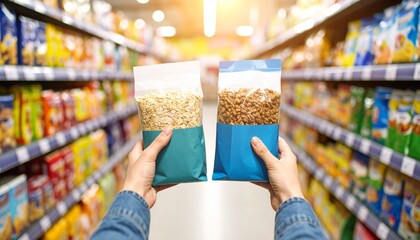 Choosing Healthy Cereal Aisle View of Breakfast Options