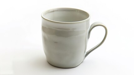 Fototapeta premium Ceramic Charm: Artful White Background Mug Images – Handcrafted Clay Textures, Gold-Dipped Rim Details, Whimsical Patterned Exteriors, and Steam-Rising Coffee Shots in Studio Lighting for Kitchenware 