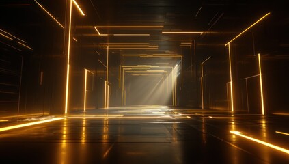 Dark, futuristic tunnel with golden light