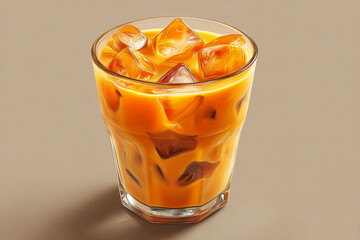 Iced Thai Milk Tea with Orange Hue and Ice Cubes