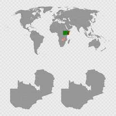 Zambia Map Set with World Location.