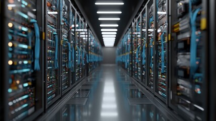 Modern server room interior network servers and data center technology