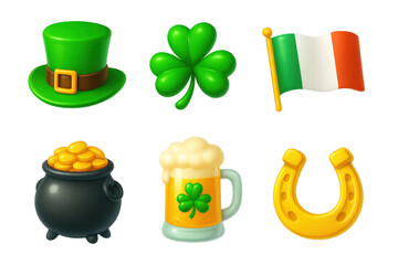 St. Patrick's Day 3D icons on transparent background