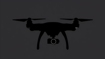 A simple, black silhouette of a drone equipped with a camera. Silhouette drone vector. Vector art drone symbol. A drone with a camera is ready for aerial photography. Generative AI