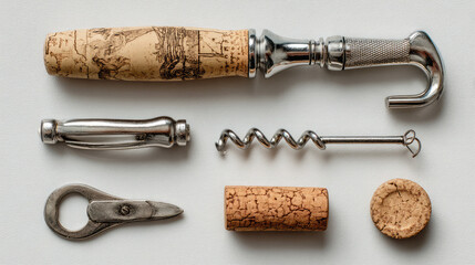 Corkscrew and wine accessories on white background transparent background

