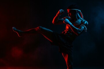 Dynamic Muay Thai Fighter in Action - Intense Martial Arts Training