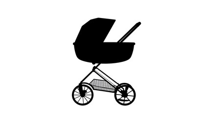 Black baby pram silhouette isolated on white background. Baby pram icon vector illustration design.. Generative AI