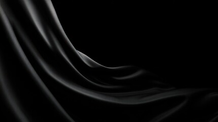 Fototapeta premium Dramatic fabric flowing black background textile art minimalist setting close-up view motion and texture concept