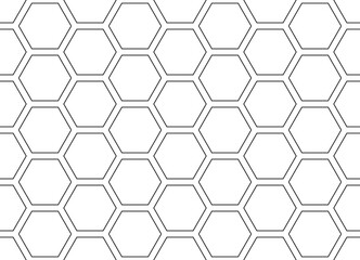 Seamless pattern of outlined hexagons forming a geometric grid on transparent background, ideal for digital and print designs.