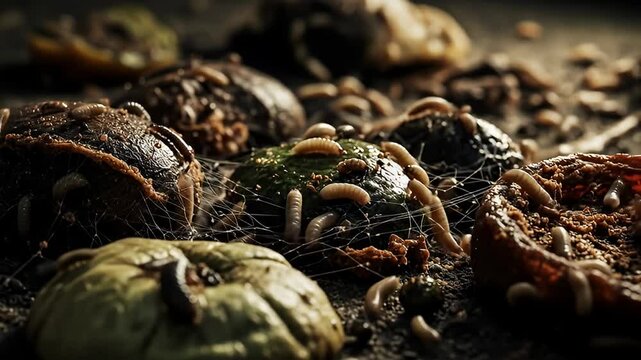 Swarming Maggots on Decomposing Fruit
