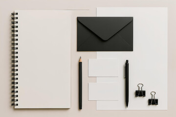 A stylish and minimalist stationery mockup showcasing branding elements with a neutral background.