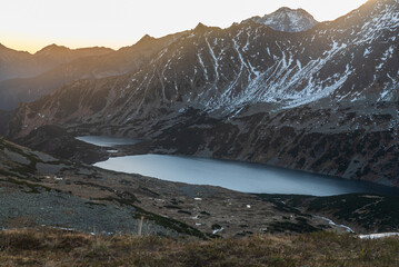 Dolina Pieciu Stawow Polskich with peaks above from Gladka Przelecz in High Tatras mountains