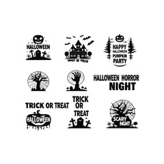 Fototapeta premium Halloween silhouette material set old castle and bats pumpkin and cat Premium Vector