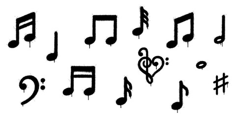 Graffiti Style Music Symbols Collection on White Background.