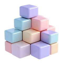 Obraz premium A pyramid of rounded pastel colored cubes stacked in a playful arrangement isolated on transparent background