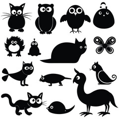 Black cartoon animals and insects white
