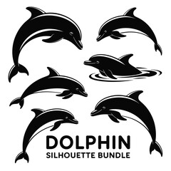 Obraz premium Black dolphin silhouettes jumping and swimming white