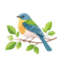 Beautiful Bluebird Resting on a Branch, Vector Illustration