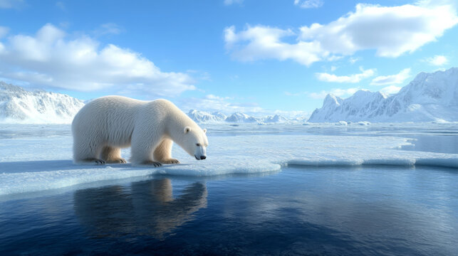 Polar bear ice arctic water reflection snow landscape cold winter nature wild animal predator