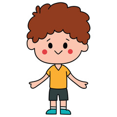 Hand drawn cartoon cute caucasian boy on white background.
