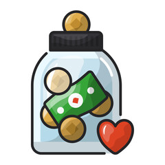 Tip jar icon. jar, money, cash, donation, gratitude, coins, cafe, thankyou. Vector Icon Illustration