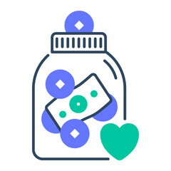 Tip jar icon. jar, money, cash, donation, gratitude, coins, cafe, thankyou. Vector Icon Illustration
