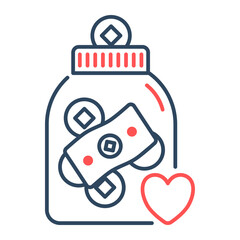 Tip jar icon. jar, money, cash, donation, gratitude, coins, cafe, thankyou. Vector Icon Illustration