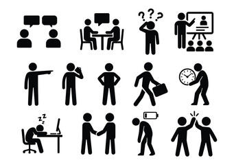 Business and Office Stick Figure Icons Set