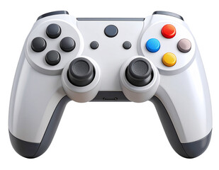 3D Render of Gray and White Game Controller with Dual Analog Sticks,