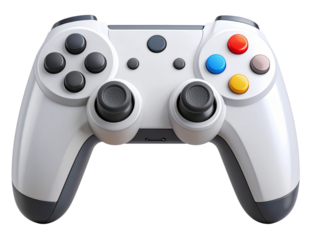 3D Render of Gray and White Game Controller with Dual Analog Sticks,