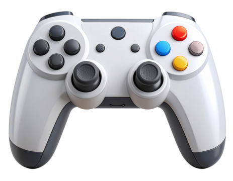3D Render of Gray and White Game Controller with Dual Analog Sticks,