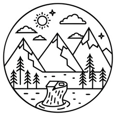 Mountain landscape with sun clouds and trees vector