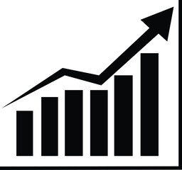 financial growth chart with rising arrow and bars, vector growth chart
