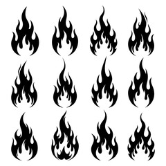 Set vector illustration of a black flame on a white background