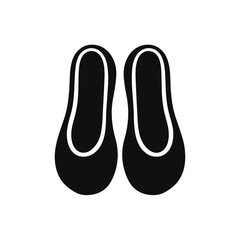 A minimalist graphic of two black slipper shoes, set against a clean white background, emphasizes simplicity and contemporary style in design.