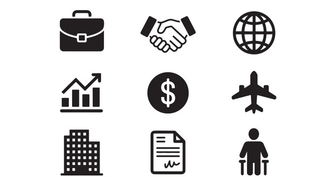 Global Business, Finance, and Travel Vector Icon Set