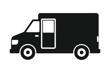 Fototapeta premium Delivery truck icon black silhouette line art vector illustration with a white background