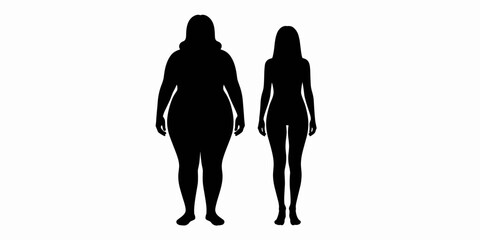 Woman body shape silhouettes: overweight and slim adult women comparison