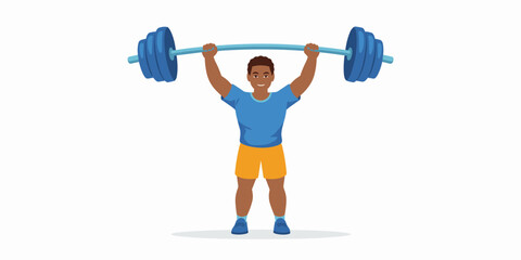 Obraz premium Black man lifting weights barbell, one person, vector illustration, athlete, fitness, exercise, workout, gym, training, sport