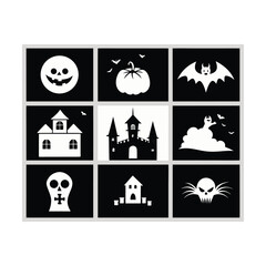 Halloween silhouette material set old castle and bats pumpkin and cat Premium Vector