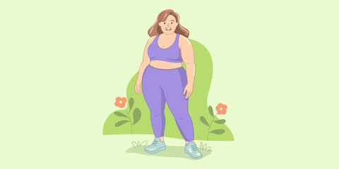Plus size woman exercising, active lifestyle in 20s, athletic, body positive vector