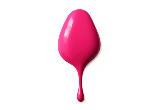 Blob of pink nail polish dripping down on transparent background, creating a vibrant and dynamic visual