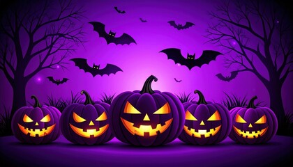 Spooky Halloween seamless vector background with pumpkins, bats, and a dark autumn night illustration perfect for October holiday celebrations