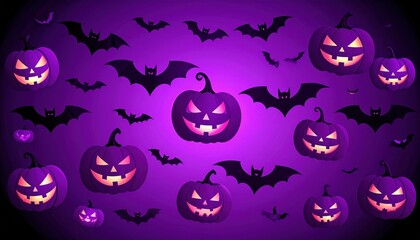 Spooky Halloween seamless vector background with pumpkins, bats, and a dark autumn night illustration perfect for October holiday celebrations