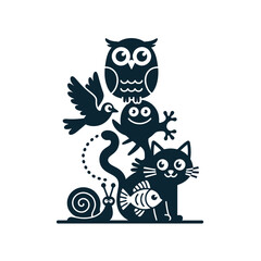 Fototapeta premium Whimsical Animal Tower Composition bird frog