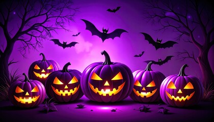 Spooky Halloween seamless vector background with pumpkins, bats, and a dark autumn night illustration perfect for October holiday celebrations