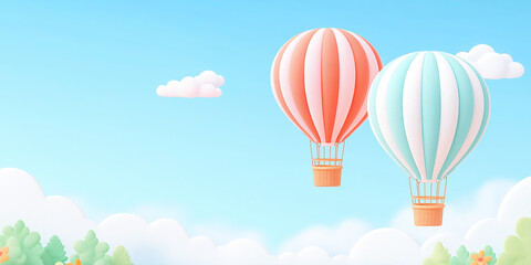 Colorful hot air balloons flying in blue sky