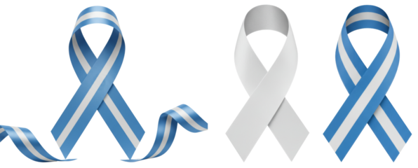 Blue and white awareness ribbons on transparent background