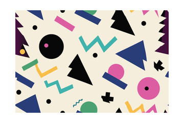 Colorful geometric shapes patterns on a cream abstract seamless pattern design vector