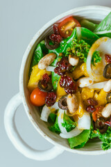 Delicious fruit salad and different fruits, healthy food concept